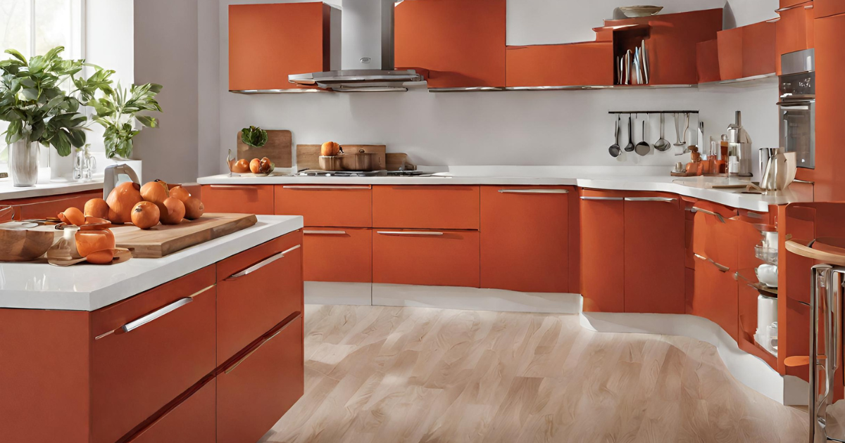Orange and Red Undertones Wooden Kitchen Cabinets